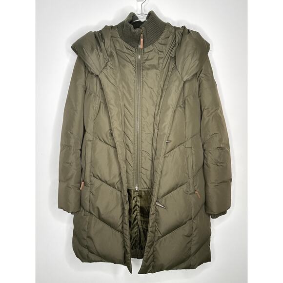 2010s Lauren Ralph Lauren Down Puffer Coat Shawl Collar Hood Olive Green Medium - Picture 6 of 14